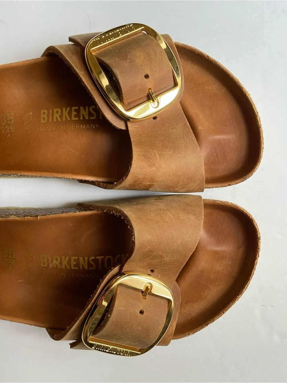 EUC Birkenstock Madrid Big Buckle Oiled Leather in Antique Cognac size 35